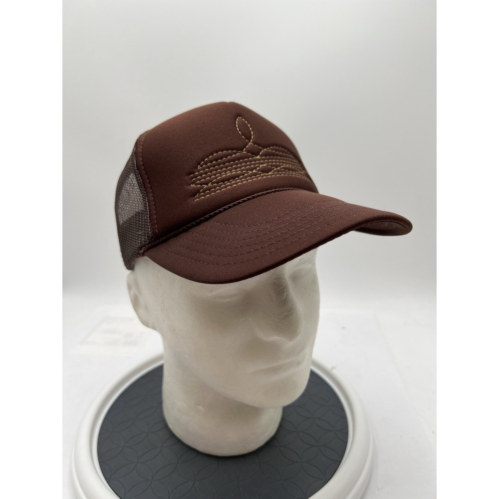 OTTO Brown Boot Stitch Trucker Hat Western Cowboy Snapback Mesh Rope Cap